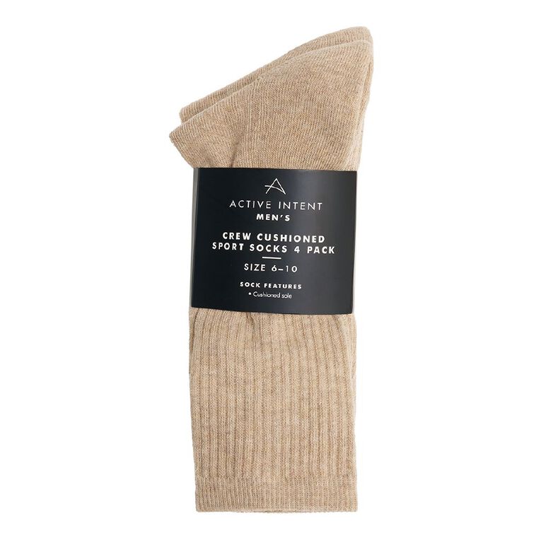 Active Intent Men's Sports Crew Socks 4 Pack, Beige, hi-res