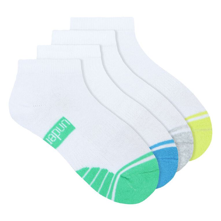Underworks Kids' Low Cut Sports Socks 4 Pack, White, hi-res