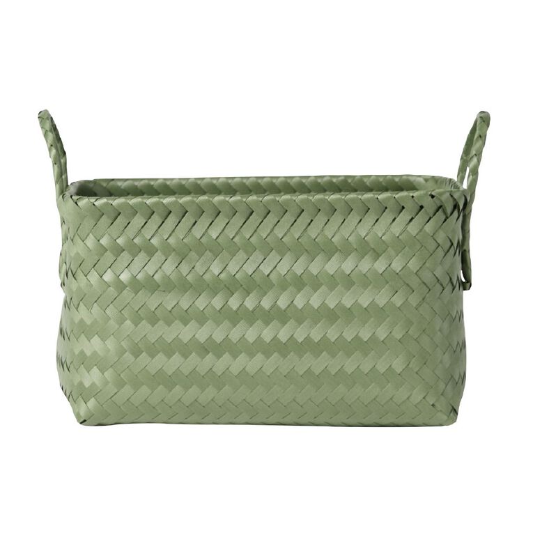 Living & Co Rectangle Plastic Woven Basket Green, , hi-res