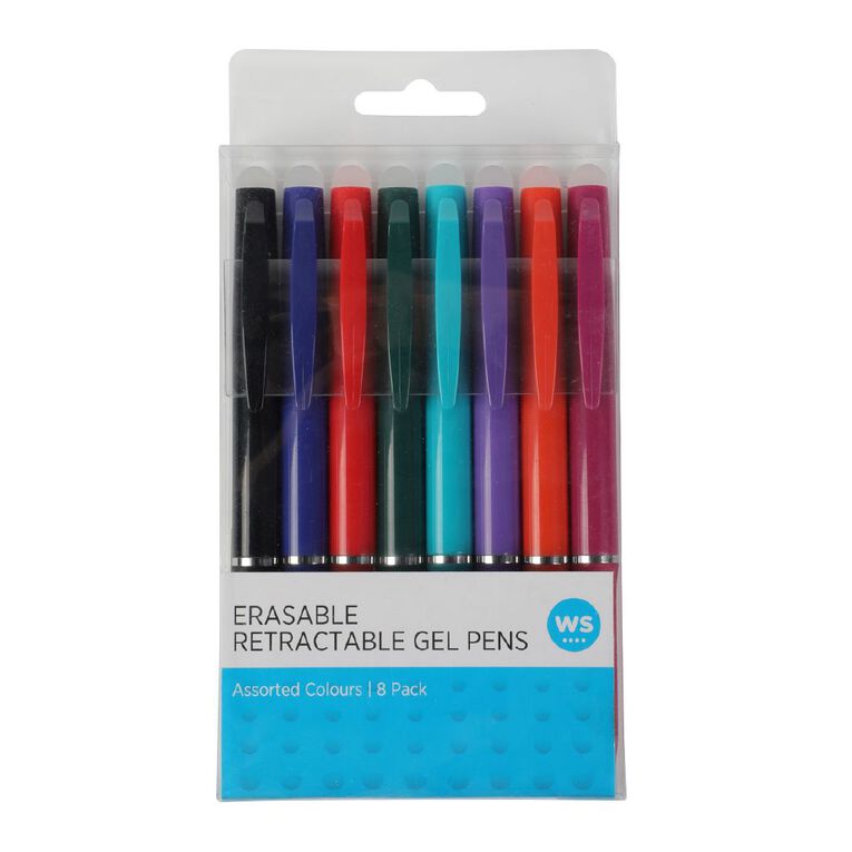 WS Erasable Retractable Gel Pen Assorted Colours 8 Pack, , hi-res