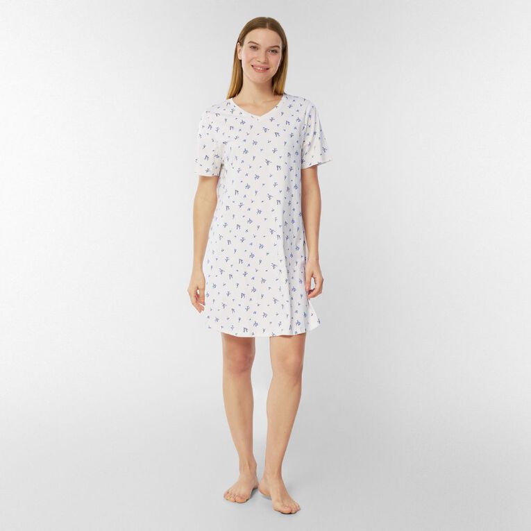 H&H Women's V Neck Tee Nightie, Cream, hi-res