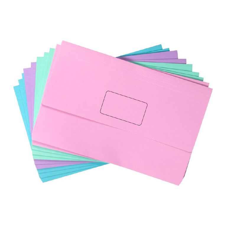 Marbig Slimpick Foolscap Document Wallet Pastels 10 Pack, , hi-res