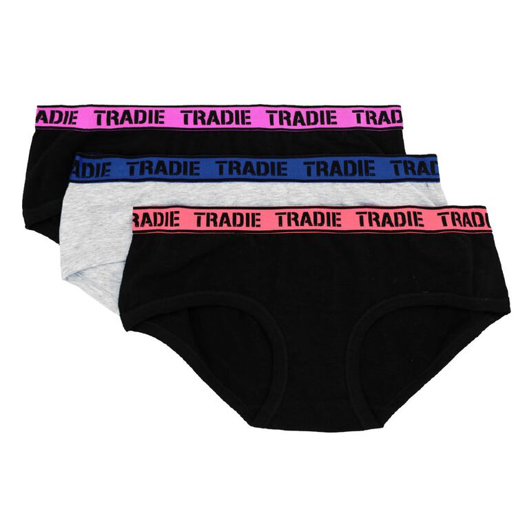 Tradie Women's Boyleg Briefs 3 Pack, Black Focus Core, hi-res