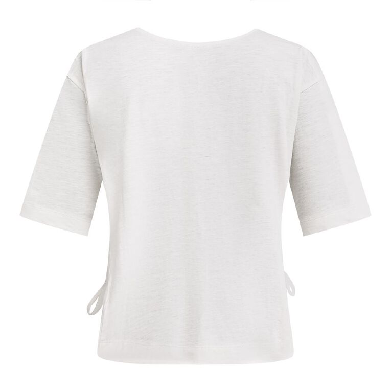 H&H Women's Short Sleeve Slub Cotton Tie Waist Tee, Cream, hi-res