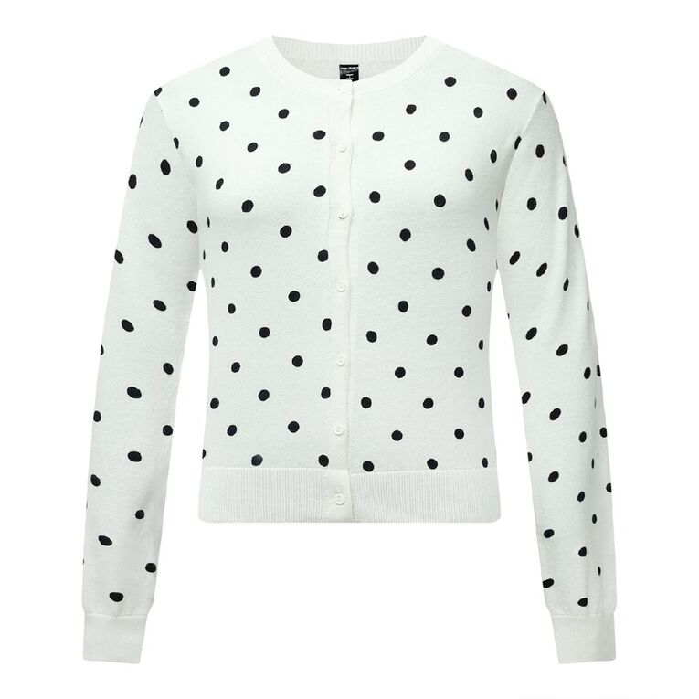 H&H Women's Print Crew Cardigan, White/Black, hi-res
