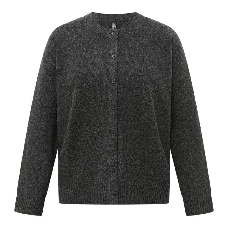 H&H Women's Cosy Oversized Crew Cardigan, Charcoal, hi-res