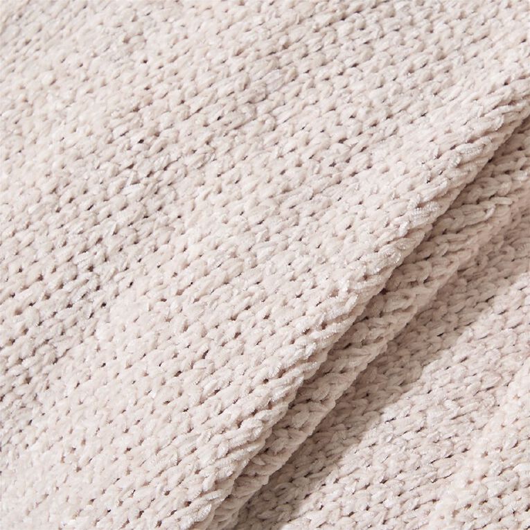 Living & Co Throw Chenille Natural 127cm x 152cm, , hi-res