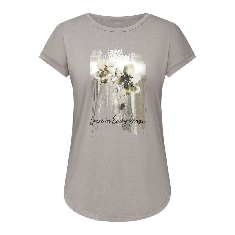 H&H Women's Short Sleeve Drape Viscose Tee, Brown Light, hi-res