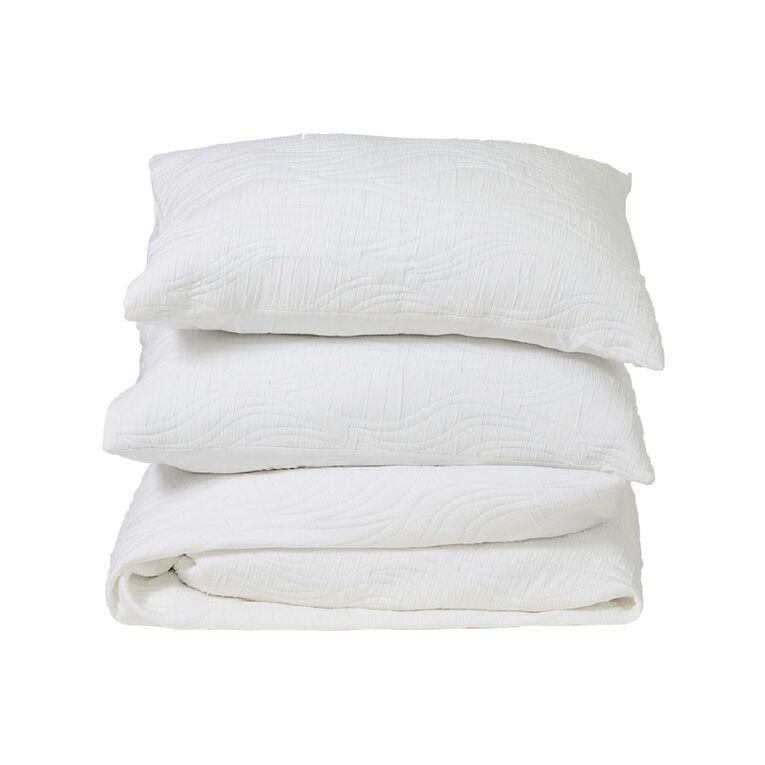 Living & Co Duvet Cover Set Matelasse Wave White King, , hi-res