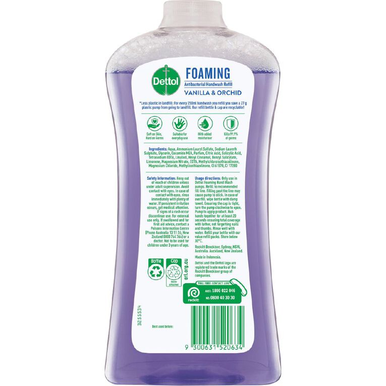 Dettol Foam Handwash Vanilla & Orchid Refill 900ml, , hi-res