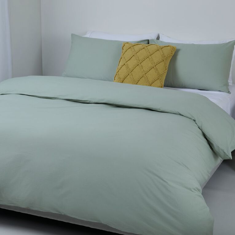 Living & Co Duvet Cover Set Washed Cotton Green Super King, , hi-res