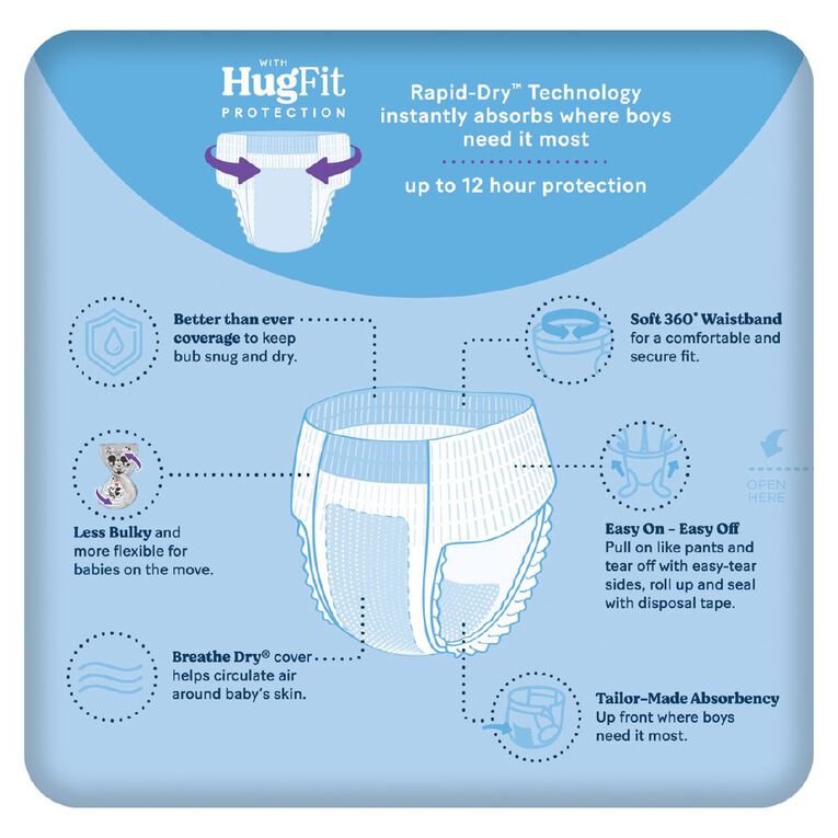 Huggies Ultra Dry Nappy Pants Junior Boy's Size 6 15+kg 12 Pack, , hi-res