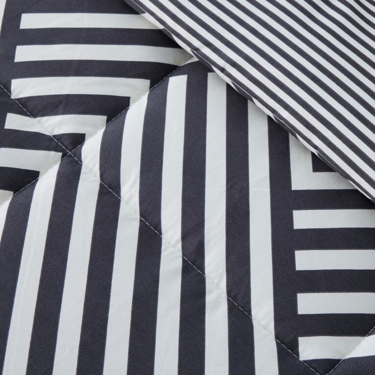 Living & Co 3 Piece Comforter Set Chevron Grey Queen, Grey, hi-res