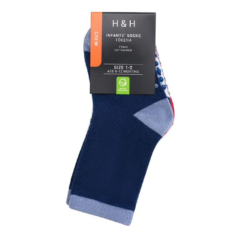 H&H Infants' Jaquard Crew Socks 7 Pack, Blue Dark, hi-res