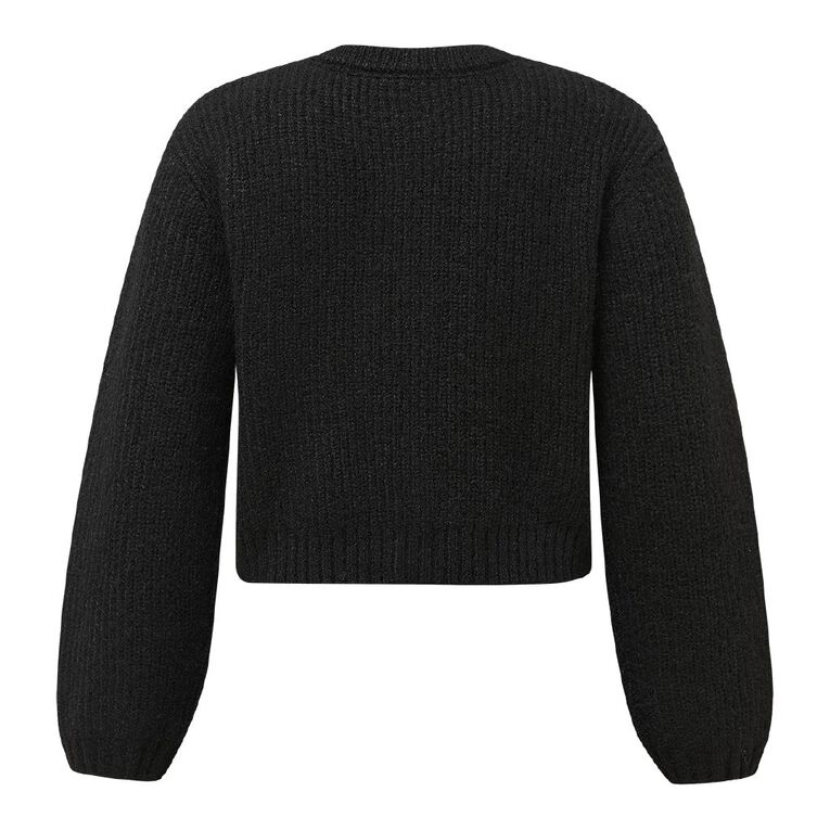 H&H Women's Fluffy Knit Cardigan, Black, hi-res