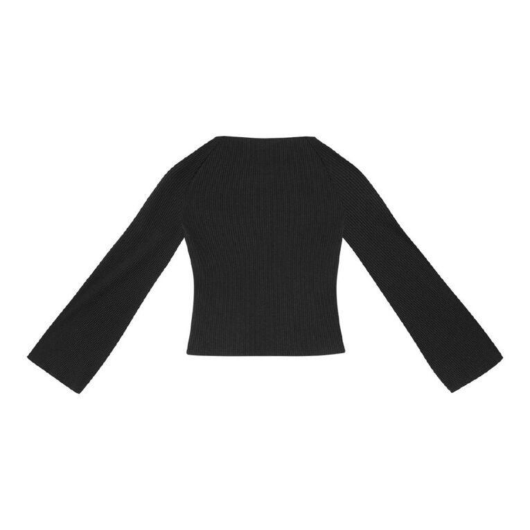 Young Original Long Sleeve Rib Flare Top, Black, hi-res