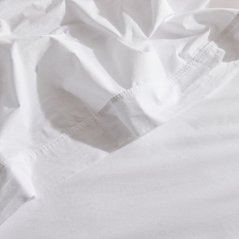 Living & Co 100% Washed Cotton Sheet Set White King Single, , hi-res