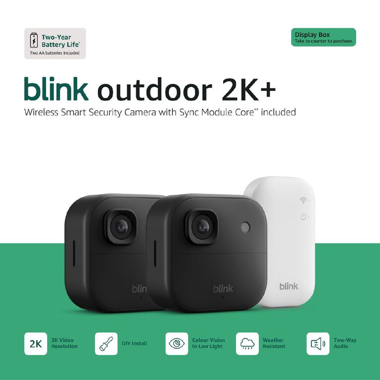 Blink Outdoor 2K+ With Sync Module Core 2 Pack Black, , hi-res