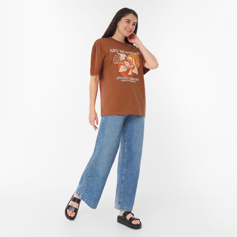 H&H Women's Short Sleeve Boyfriend Graphic Tee, Brown Light ART, hi-res