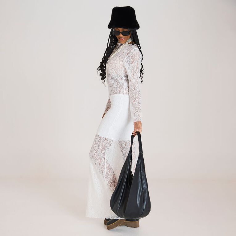 BRDRLESS Lexi Lace Long Sleeve Top, White, hi-res