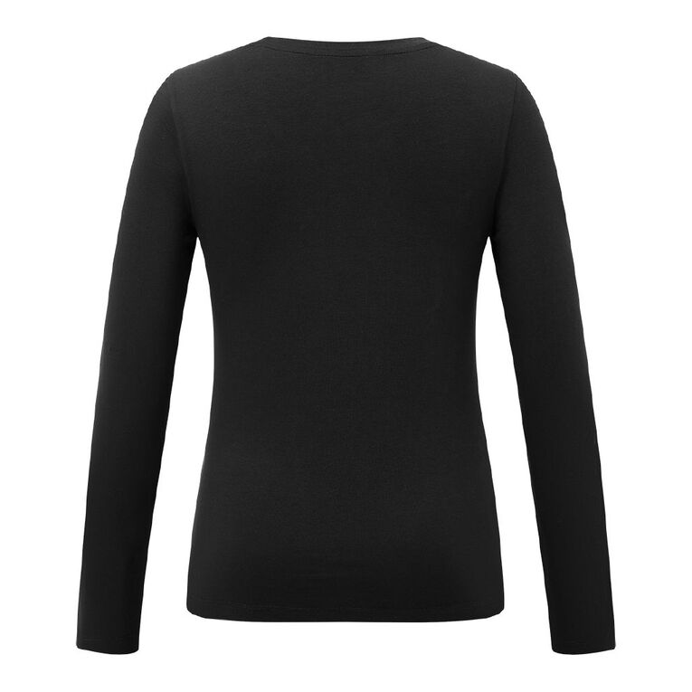 H&H Women's Essential Stretch Long Sleeve V-Neck Top, Black, hi-res