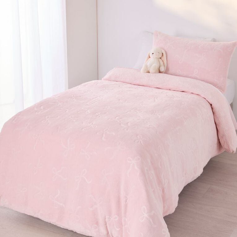 Living & Co Kids Duvet Cover Set Plush Embossed Pink Single, , hi-res