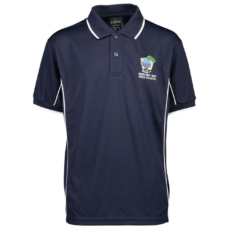 Schooltex Mercury Bay Area School Short Sleeve Polo with Embroidery, Navy/White, hi-res