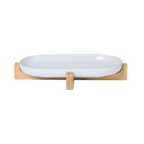 Living & Co Oval Platter with Wooden Stand White 43cm