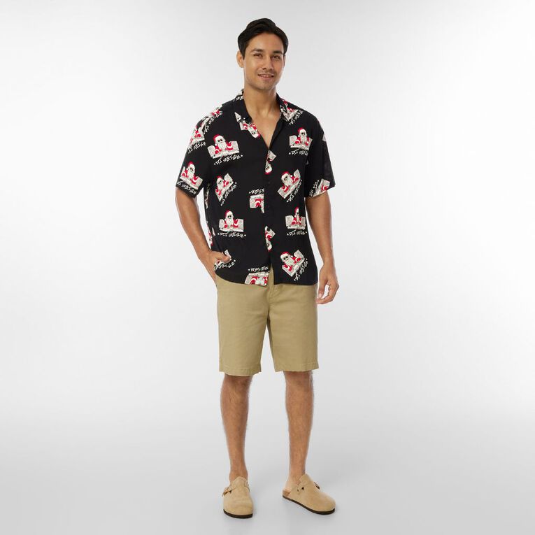 H&H Men's Short Sleeve Festive Shirt, Black, hi-res
