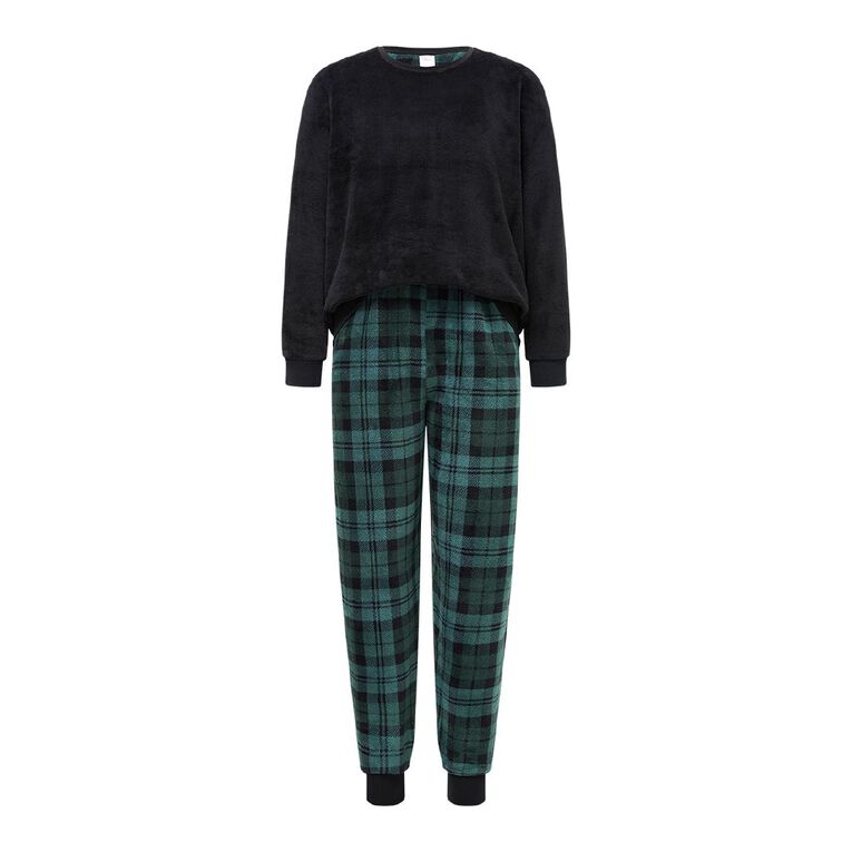 H&H Men's Coral Fleece Pyjama Set, Green Dark, hi-res
