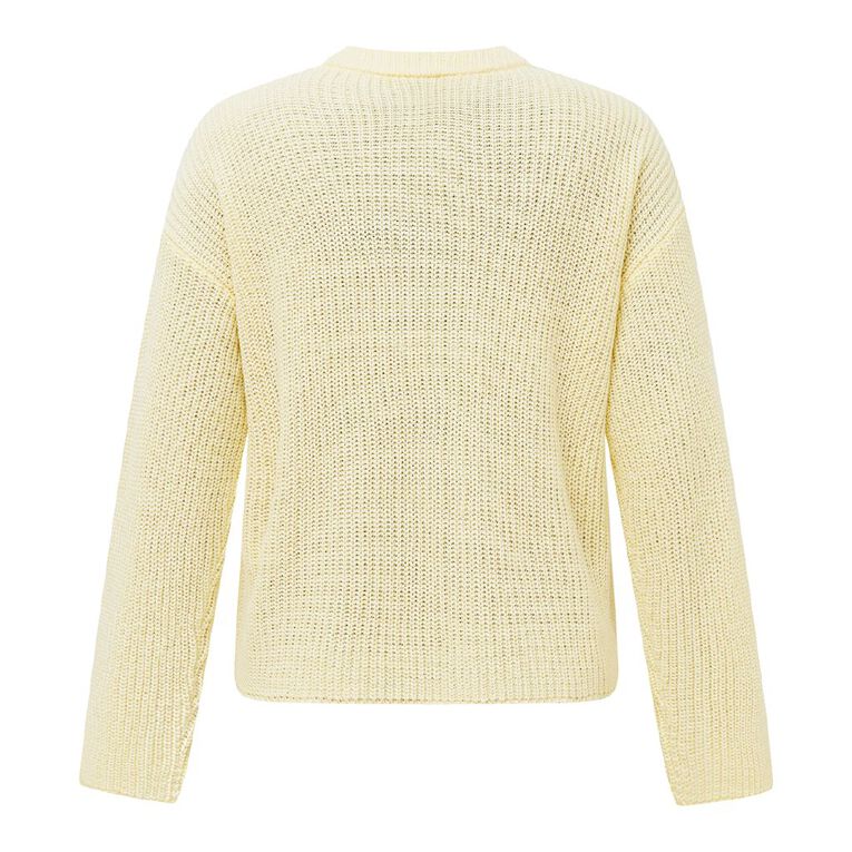 H&H Women's Long Sleeve Boxy Cotton Like Rib Crew, Yellow Light, hi-res