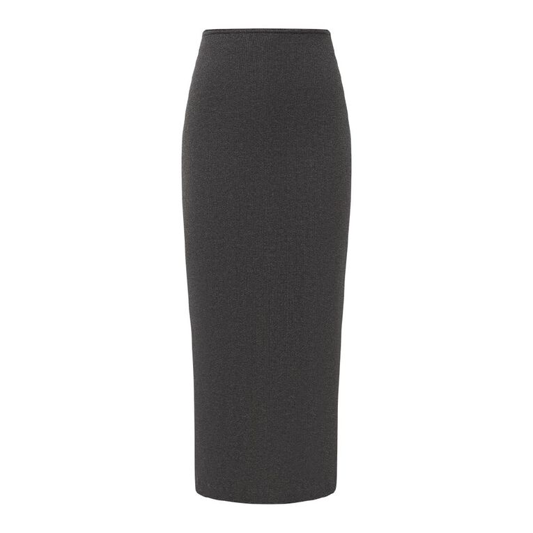 H&H Women's Rib Knit Maxi Skirt, Charcoal/Marle, hi-res