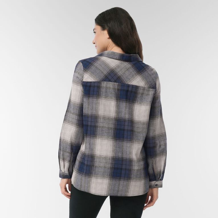 H&H Women's Long Sleeve Check Popover Shirt, Navy, hi-res