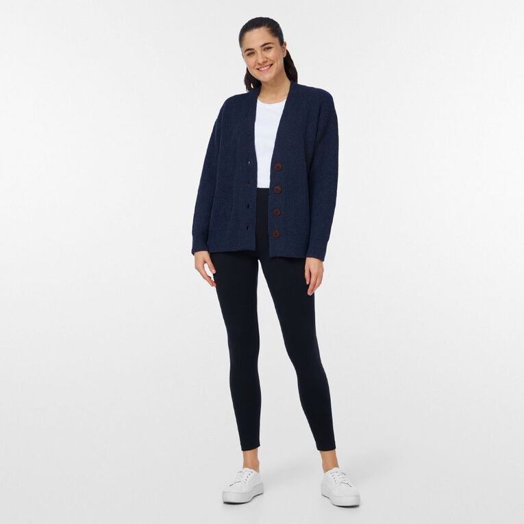 H&H Women's Rib Knit Long Cardigan, Blue Dark, hi-res