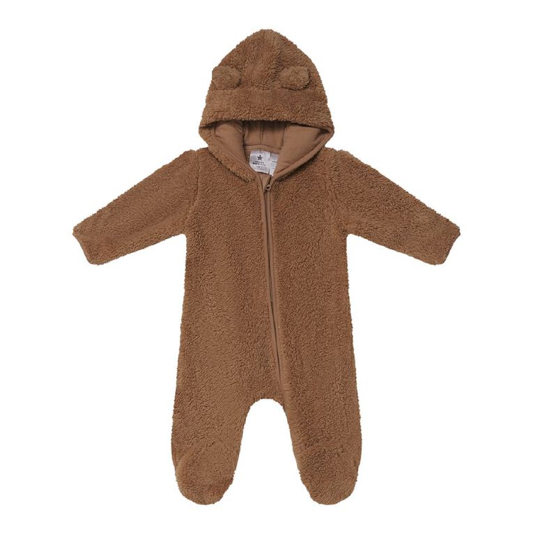 Young Original Babies' Sherpa Cosy Pramsuit, Brown Light, hi-res