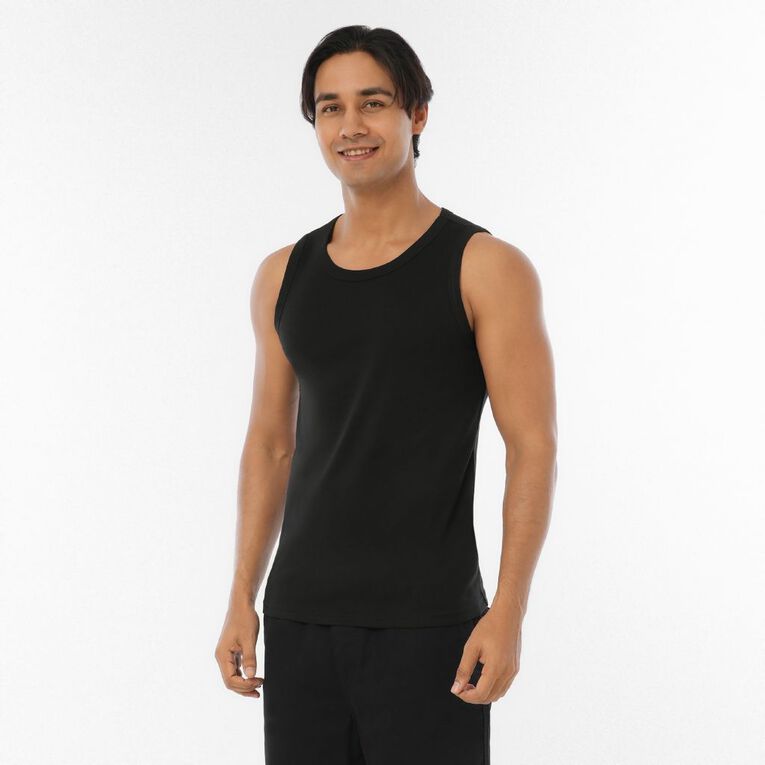 H&H Men's Plain Singlet, Black, hi-res