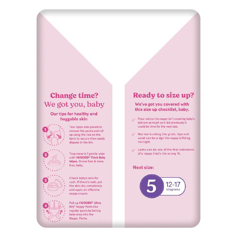 Huggies Ultra Dry Nappy Pants Toddler Girls' Size 4 9-14kg 15 Pack, , hi-res