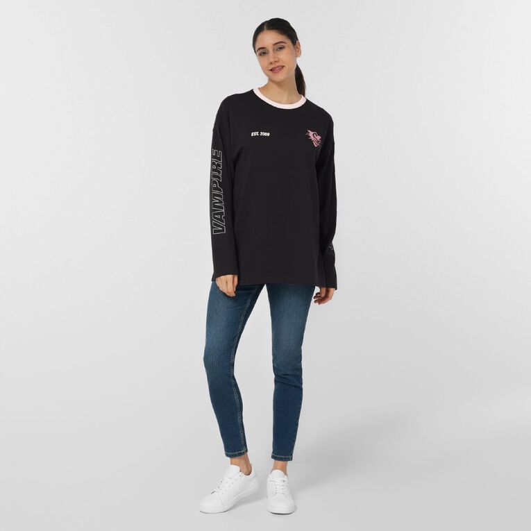 Warner Bros. Women's Long Sleeve Vampire Dairies Damon Top, Black, hi-res