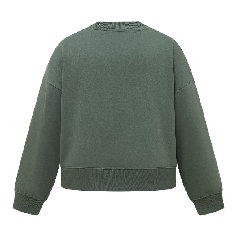 H&H Curve Women's Long Sleeve Crew Neck Sweater, Green Dark, hi-res