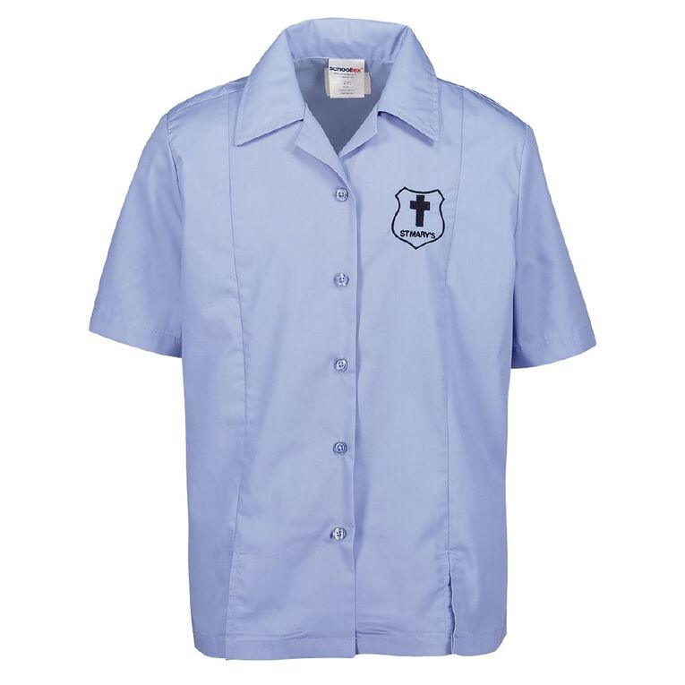 Schooltex St Mary's Hastings Short Sleeve Blouse with Embroidery, Oxford Blue, hi-res
