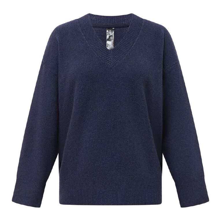 H&H Women's Relaxed V Neck Jumper, Blue Mid, hi-res