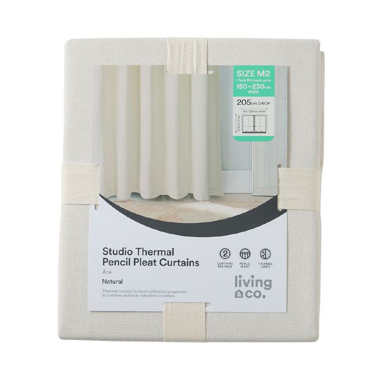 Living & Co Studio Curtains Natural 150-230cm Wide/205cm Drop, , hi-res