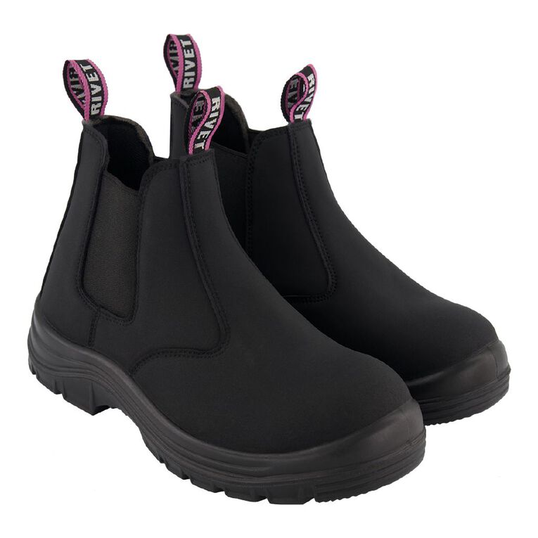 Rivet Women's Olive Steel Toe Work Boots Black/Pink The Warehouse