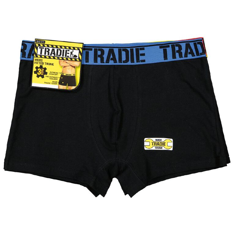 Tradie Men's Trunks 3 Pack, Black, hi-res