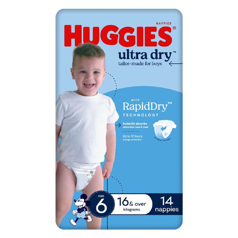 Huggies Boys' Convenience Nappy Junior Size 6 16+kg 14 Pack, , hi-res