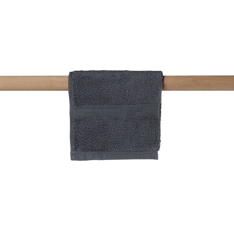 Living & Co Plush Plain Face Towel Charcoal 30cm x 30cm, , hi-res