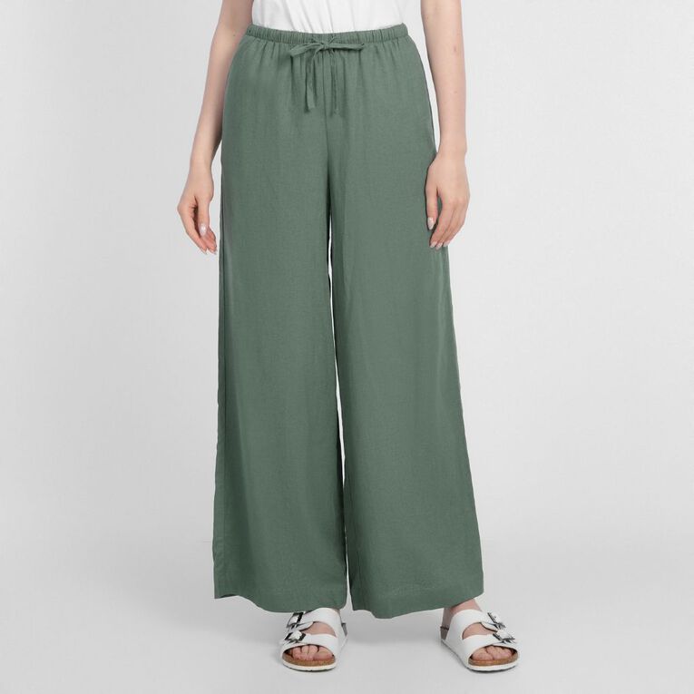 H&H Women's Tie Waist Linen Blend Pants, Green Dark, hi-res
