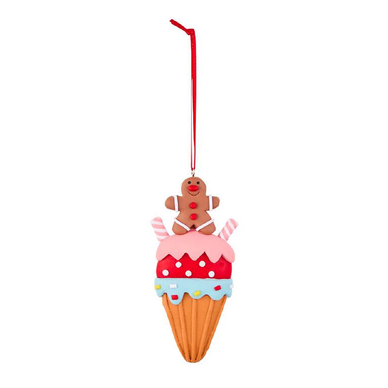 Wonderland Clay Christmas Tree Decoration Ice Cream Cone 10cm, , hi-res