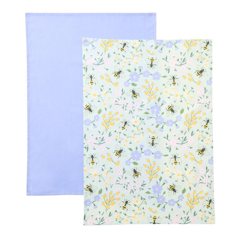 Living & Co Tea Towel Garden 2 Pack Blue 50cm x 70cm, , hi-res