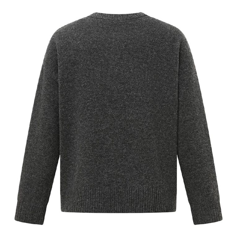 H&H Women's Cosy Oversized Crew Cardigan, Charcoal, hi-res